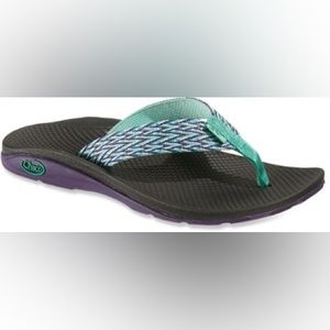 Chaco EcoTread Flip Flops - Blue, Purple, and Green Chevron Pattern - Size 8